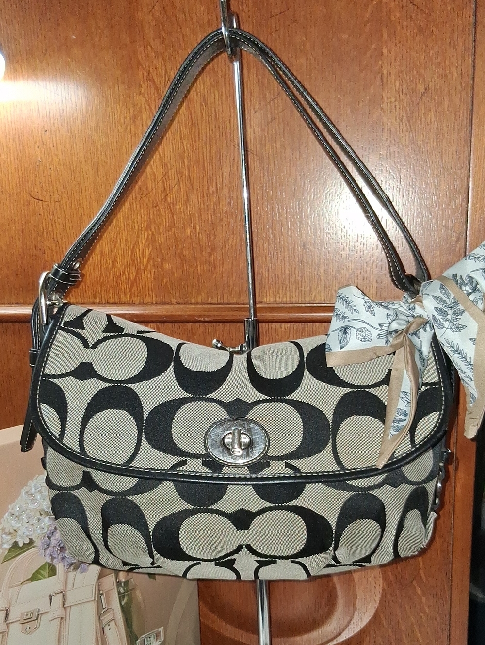 Coach Y2K Signature C Turnlock Flap Shoulder Bag Black & Gray #15171 EUC - Picture 1 of 11